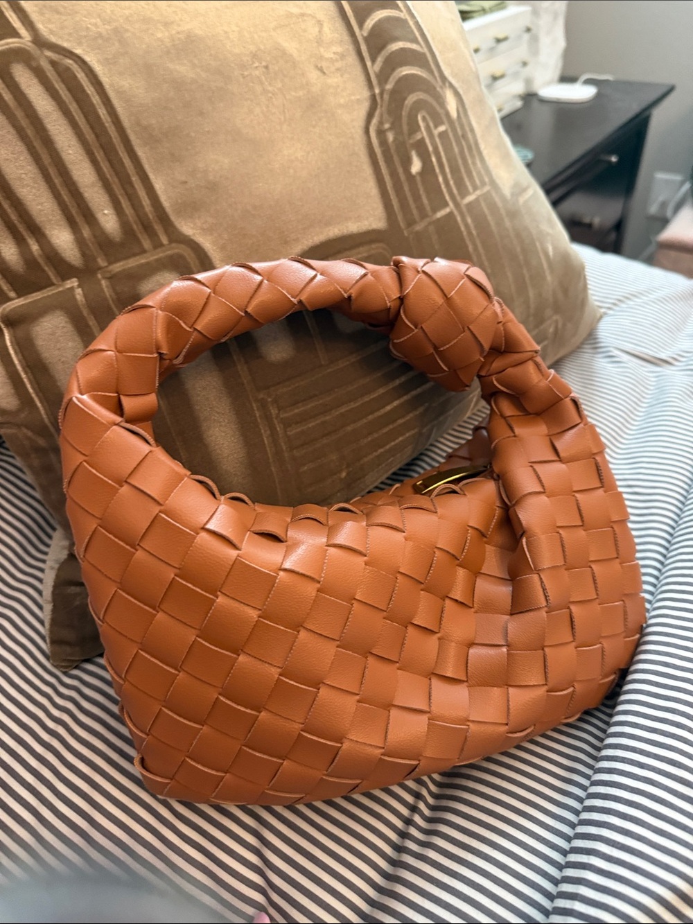 Woven bag - beige / dark tan colour